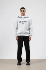 Sweat-shirt oversize à col zippé, gris clair