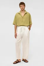 Oversize Striped Short-Sleeved Modal Fabric Shirt, Green