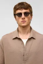 Oversize Kısa Kollu Müslin Kumaş Gömlek Bej