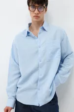 Chemise oversize rayée en modal bleu ciel