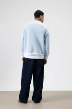 Oversize Yaka Nakış Detaylı Sweatshirt Bebe Mavi