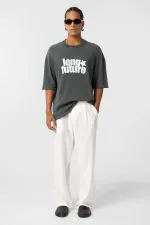 T-shirt oversize en maille délavée verte