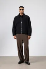 Veste oversize zippée en cachemire, noire