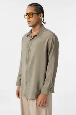 Oversize Modal Kumaş Gömlek Haki