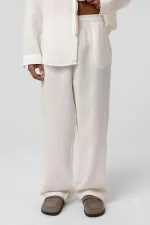 Baggy Fit Müslin Keten Pantolon Ekru