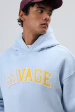 Sweat à capuche imprimé oversize bleu ciel