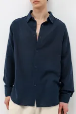 Uzun Kollu Basic Oversize Gömlek Lacivert