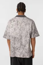 Yıkamalı Oversize Polo Yaka Tişört Siyah