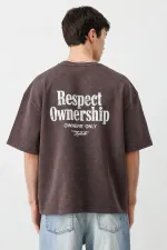 Kısa Kollu Boxy Fit Baskılı Tişört Kahve