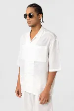 Chemise oversize en lin à double poche, écru