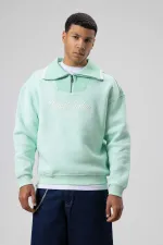 Sweat-shirt oversize à col zippé menthe