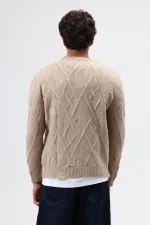 Oversize Patterned Knit Sweater, Beige