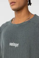 Yıkamalı Oversize Baskılı Triko Tişört Yeşil