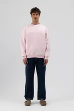Sweat-shirt rose basique à col rond et coupe oversize