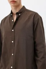 Basic Oversize Pamuk  Keten Gömlek Kahve
