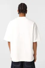 Yıkamalı Cep Detaylı Oversize Tişört Ekru