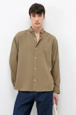 Striped Oversize Shirt Khaki