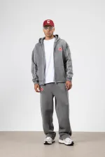 Çizgi Detaylı Oversize Eşofman Takım Füme