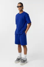 Basic Oversize Şort Takım Saks