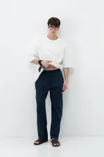 Bel Lastikli Baggy Fit Keten Pantolon Lacivert