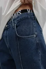 Dikiş Detaylı Relaxed Fit Jean Mavi