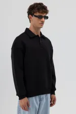 Basic Polo Yaka Sweatshirt Siyah