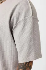 Arka Yazı Baskılı Oversize Triko Tişört Gri