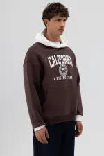 Çift Renk Baskılı Oversize Sweatshirt Kahve