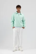 Sweat-shirt oversize à fermeture éclair et col montant, couleur menthe