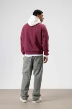 Oversize Printed Hooded Sweatshirt Burgundy