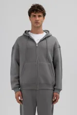 Sweat à capuche basique oversize zippé, gris foncé