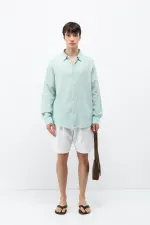 Chemise basique oversize à manches longues, vert turquoise