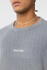 Yıkamalı Arka Baskılı Oversize Tişört Gri