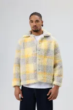 Veste oversize en peluche à carreaux jaune