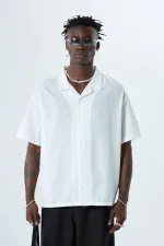 Nakış Detaylı Oversize Keten Gömlek Ekru