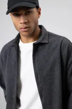 Dokulu Oversize Gömlek Ceket Antrasit