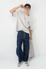 Kısa Kollu Boxy Fit Baskılı Tişört Ice Grı