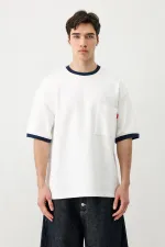 Kısa Kollu Oversize Cepli Tişört Ekru