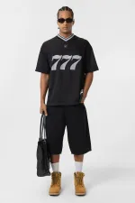 Oversize V Yaka Forma Tişört Siyah