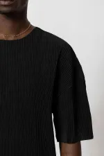 Basic Oversize Bisiklet Yaka Ottoman Takım Siyah