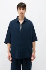 Müslin Kumaş Rahat Kalıp Keten Takım Lacivert