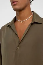 Basıc Oversize Uzun Kollu Modal Karışımlı Gömlek Haki