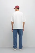 Basic Oversize Bisiklet Yaka Tişört Ekru