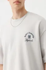 Kısa Kollu Boxy Fit Baskılı Tişört Ice Grı