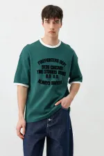 Baskılı Bisiklet Yaka Oversize Tişört Nefti