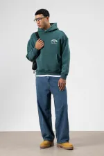 Oversize Yıkamalı Boxy Fit Kapüşonlu Sweatshirt Nefti