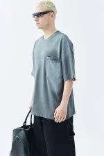 Washed Oversize T-Shirt with Pocket Detail, Dark Gray