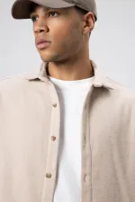 Dokulu Oversize Gömlek Ceket Bej
