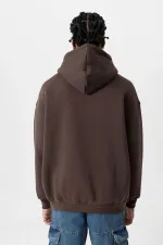 Sweat à capuche basique oversize délavé couleur café