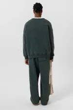 Premıum Yıkamalı Yırtık Detaylı Oversize Eşofman Takım Yeşil